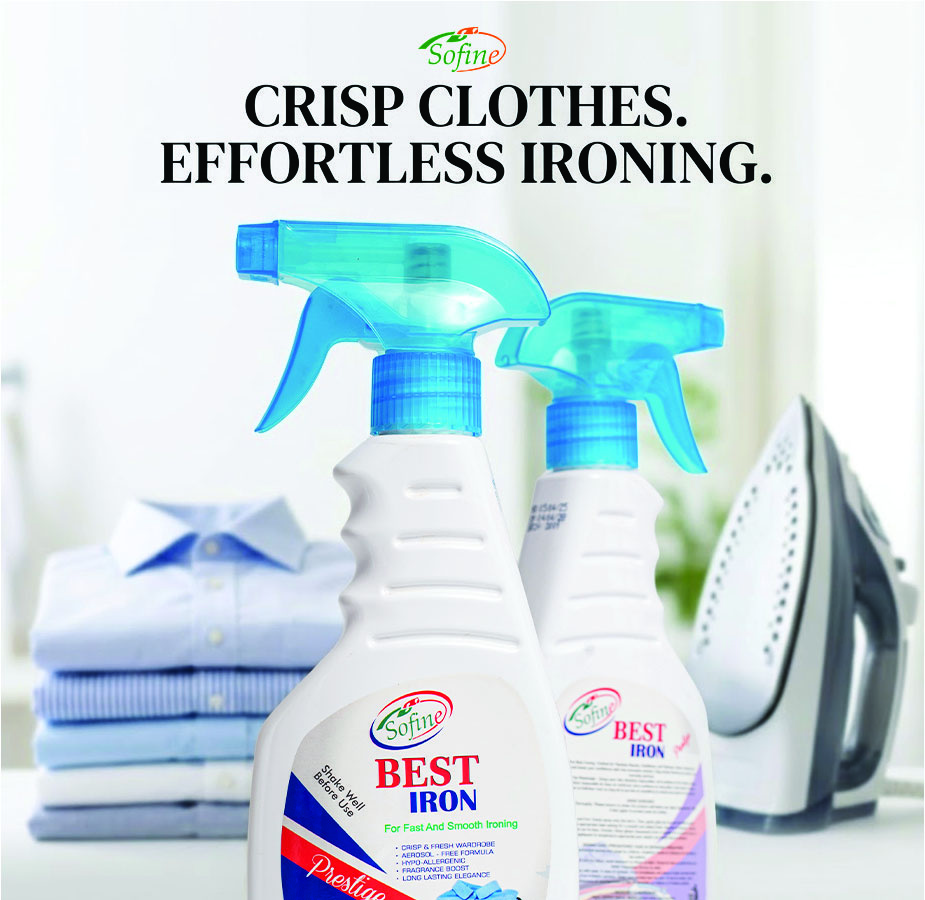 Spray starch with iron and folded shirts